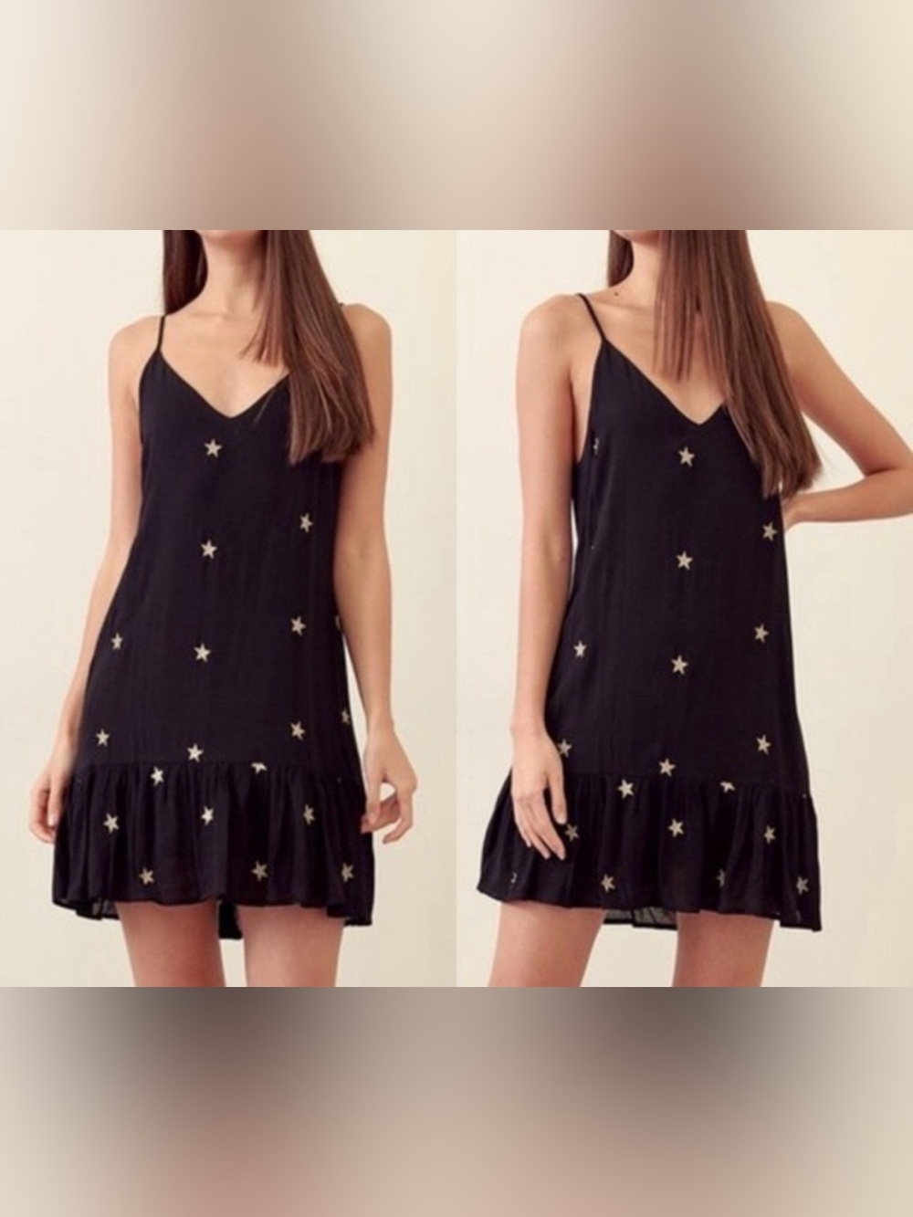 Storia S Black & Gold Stars Mini Dress Breezy Witchy Whimsigoth Ethereal Shift - Picture 12 of 12